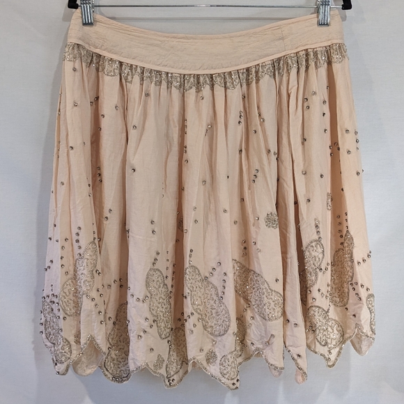 Ruehl No.925 100% Cotton Beaded Embellished Pale Pink Skirt Size Medium - Picture 7 of 11
